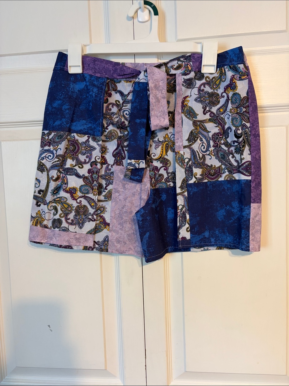 Patchwork Paisley Wrap Front Skort in Purple and Blue